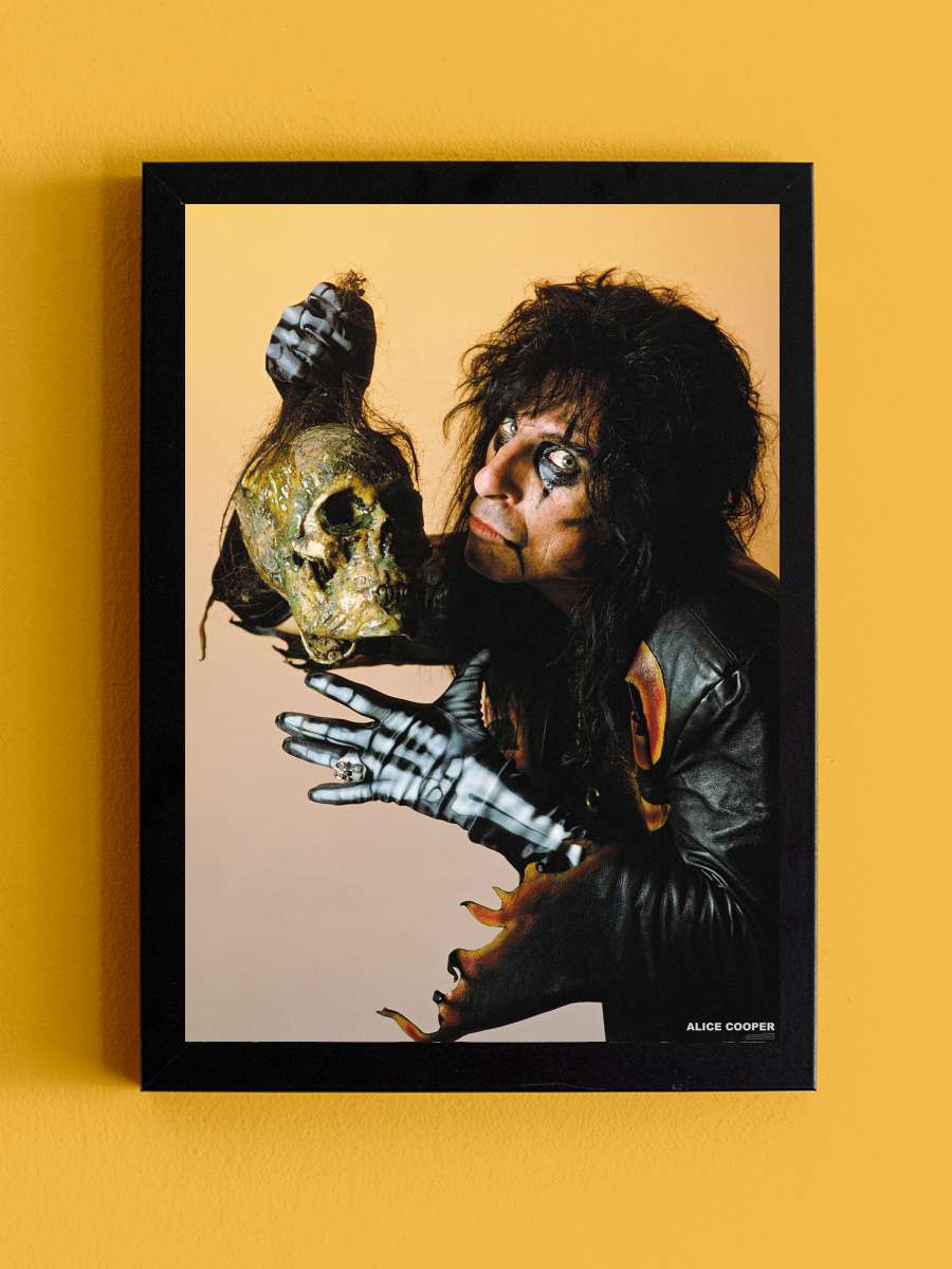 Alice Cooper - With Skull 1987 Müzik Poster Tablo Siyah Çerçeveli Yüksek Kalite Müzik Duvar Tablo