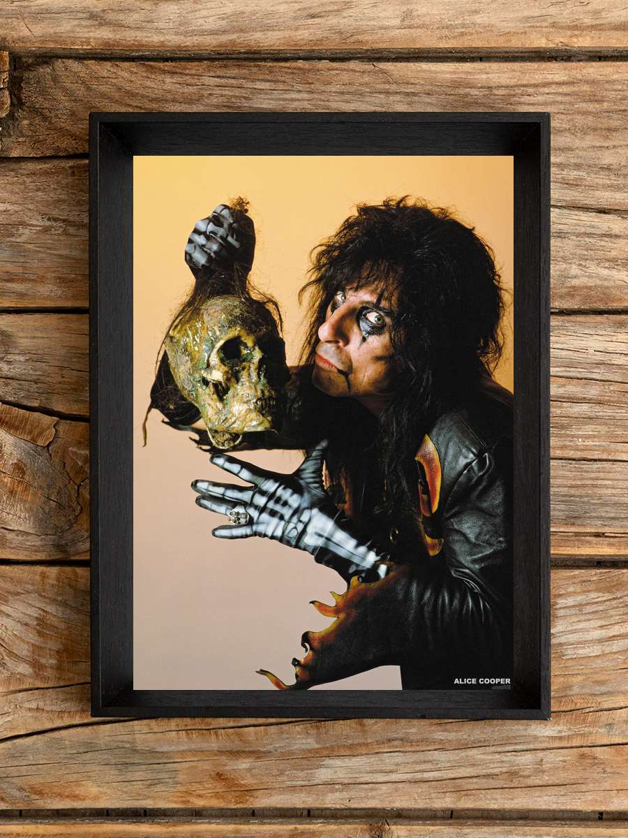 Alice Cooper - With Skull 1987 Müzik Poster Tablo Siyah Çerçeveli Yüksek Kalite Müzik Duvar Tablo