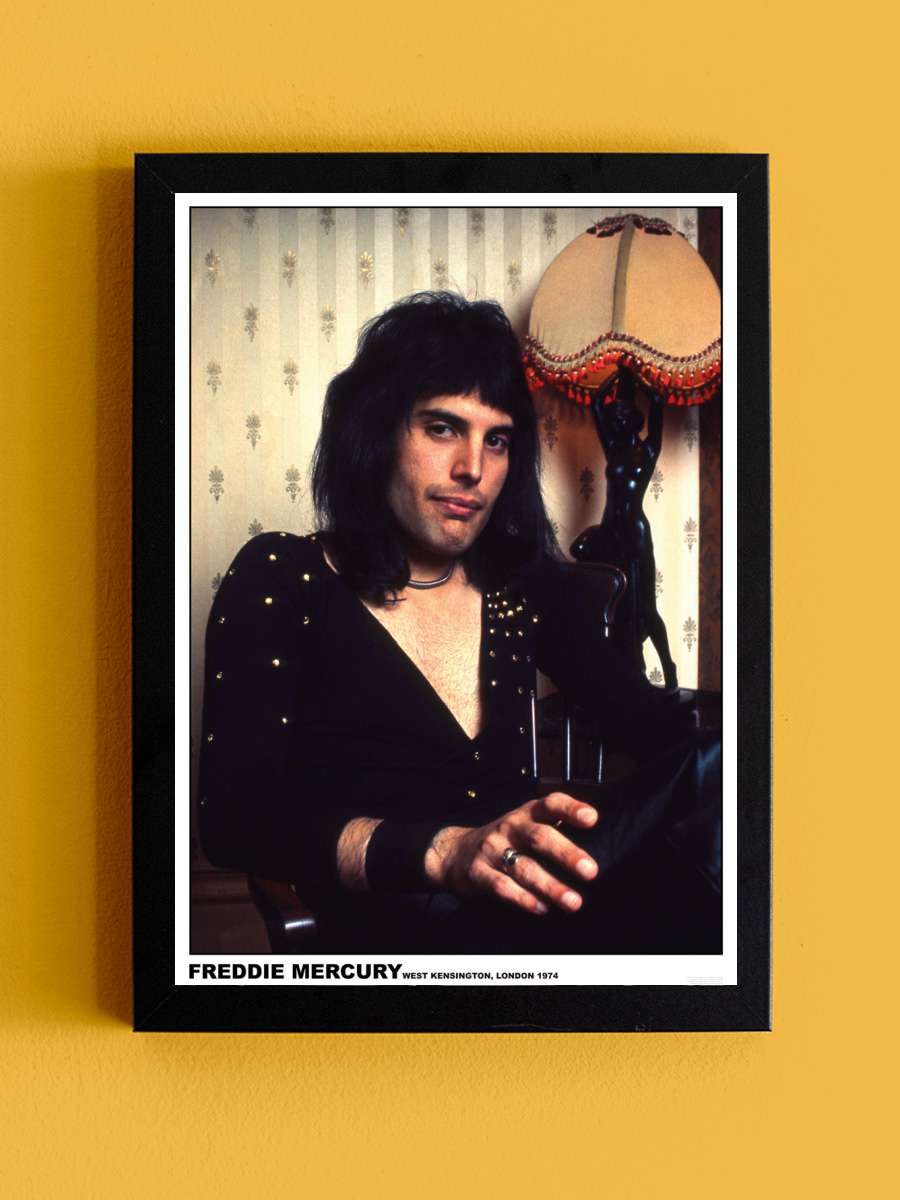 Freddie Mercury - London 1974 Müzik Poster Tablo Siyah Çerçeveli Yüksek Kalite Müzik Duvar Tablo