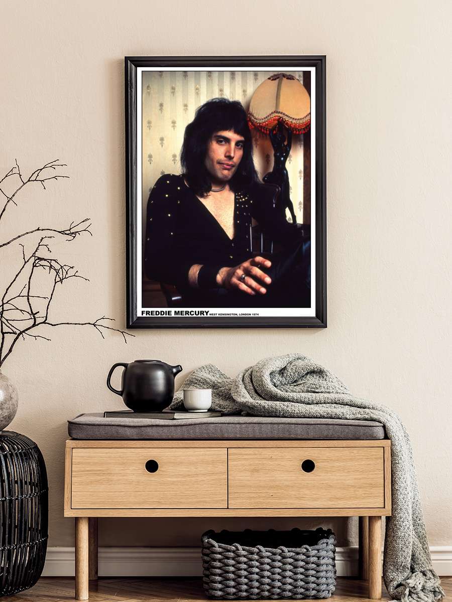 Freddie Mercury - London 1974 Müzik Poster Tablo Siyah Çerçeveli Yüksek Kalite Müzik Duvar Tablo