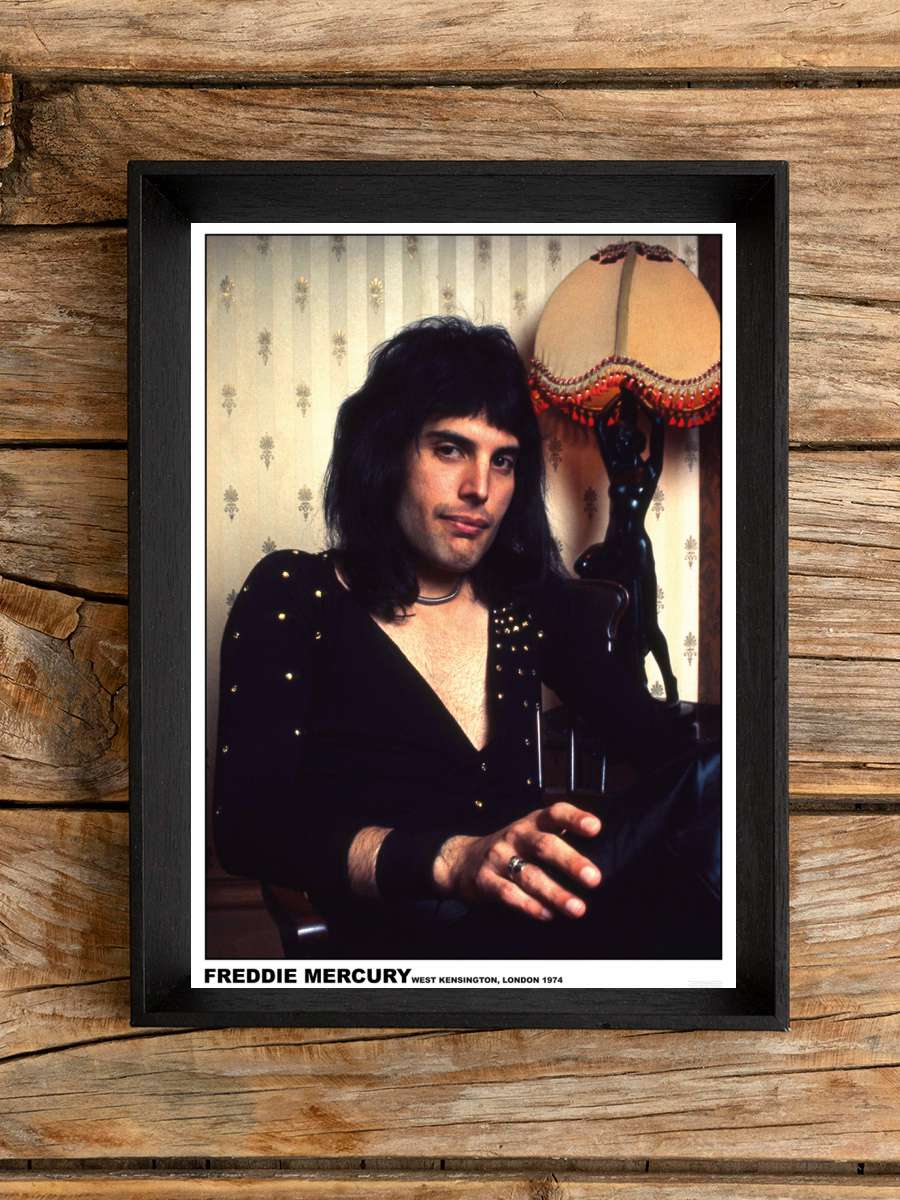 Freddie Mercury - London 1974 Müzik Poster Tablo Siyah Çerçeveli Yüksek Kalite Müzik Duvar Tablo