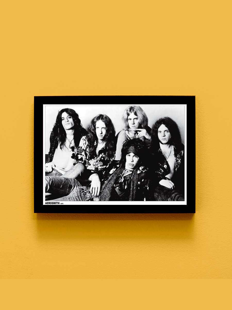 Aerosmith - b/w group Müzik Poster Tablo Siyah Çerçeveli Yüksek Kalite Müzik Duvar Tablo