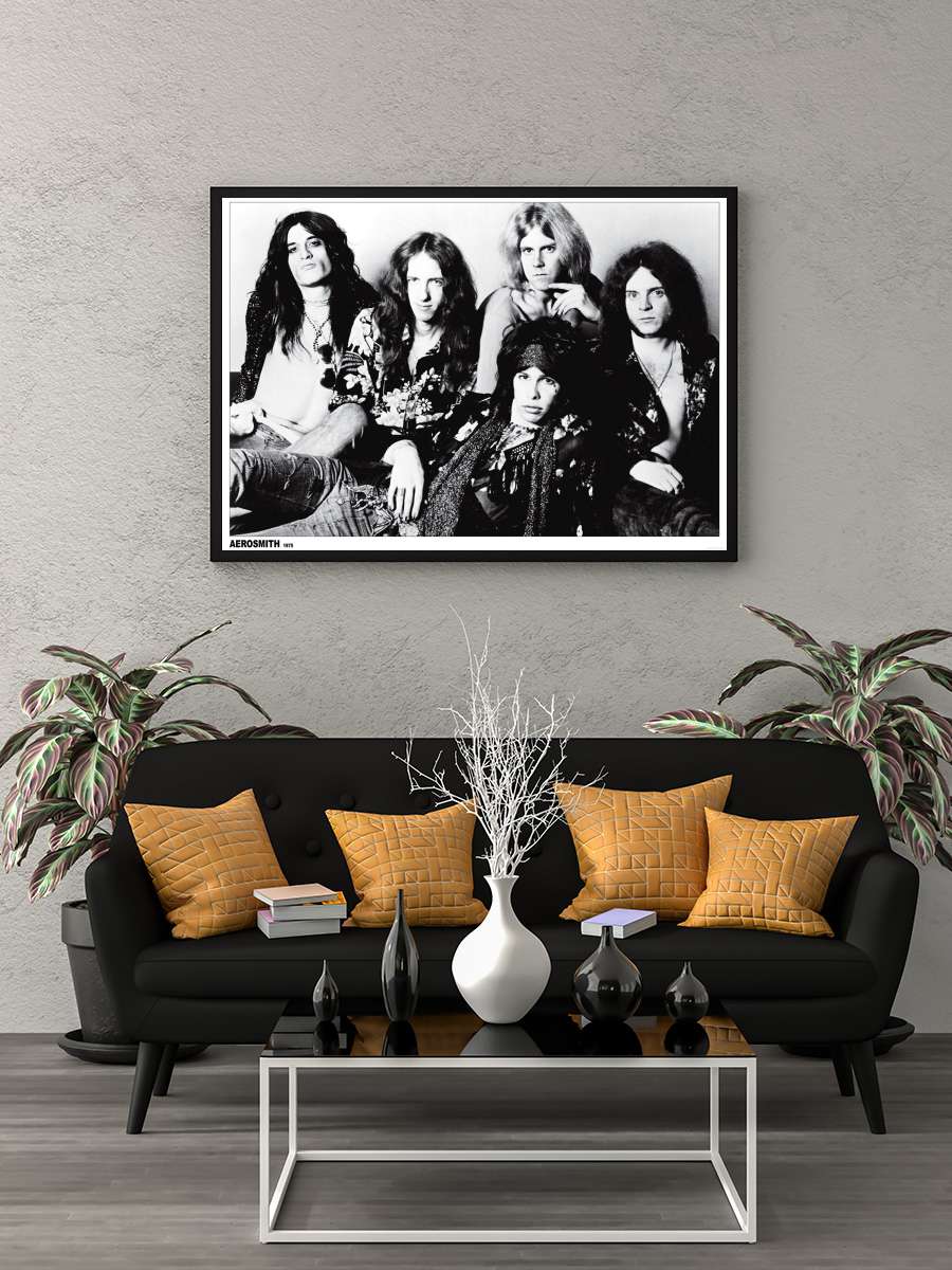 Aerosmith - b/w group Müzik Poster Tablo Siyah Çerçeveli Yüksek Kalite Müzik Duvar Tablo