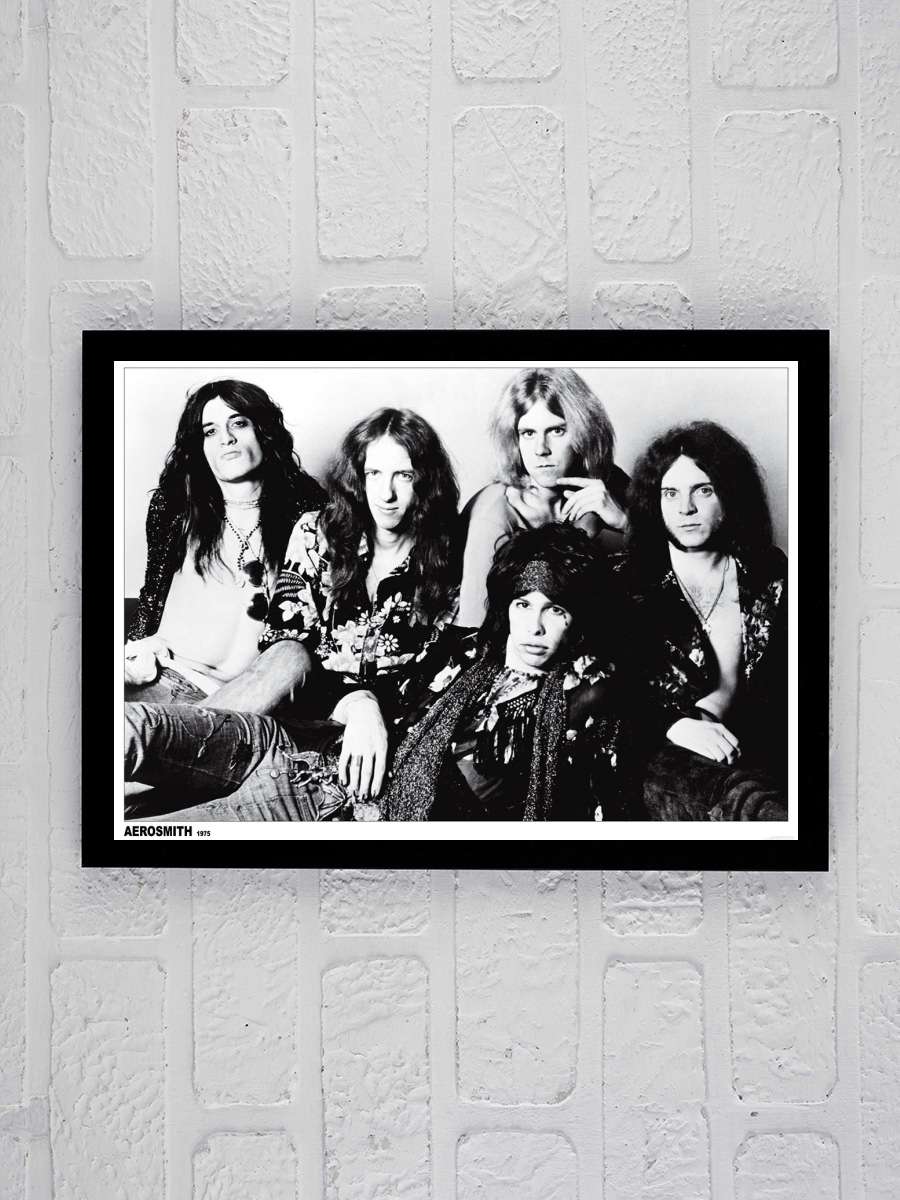 Aerosmith - b/w group Müzik Poster Tablo Siyah Çerçeveli Yüksek Kalite Müzik Duvar Tablo