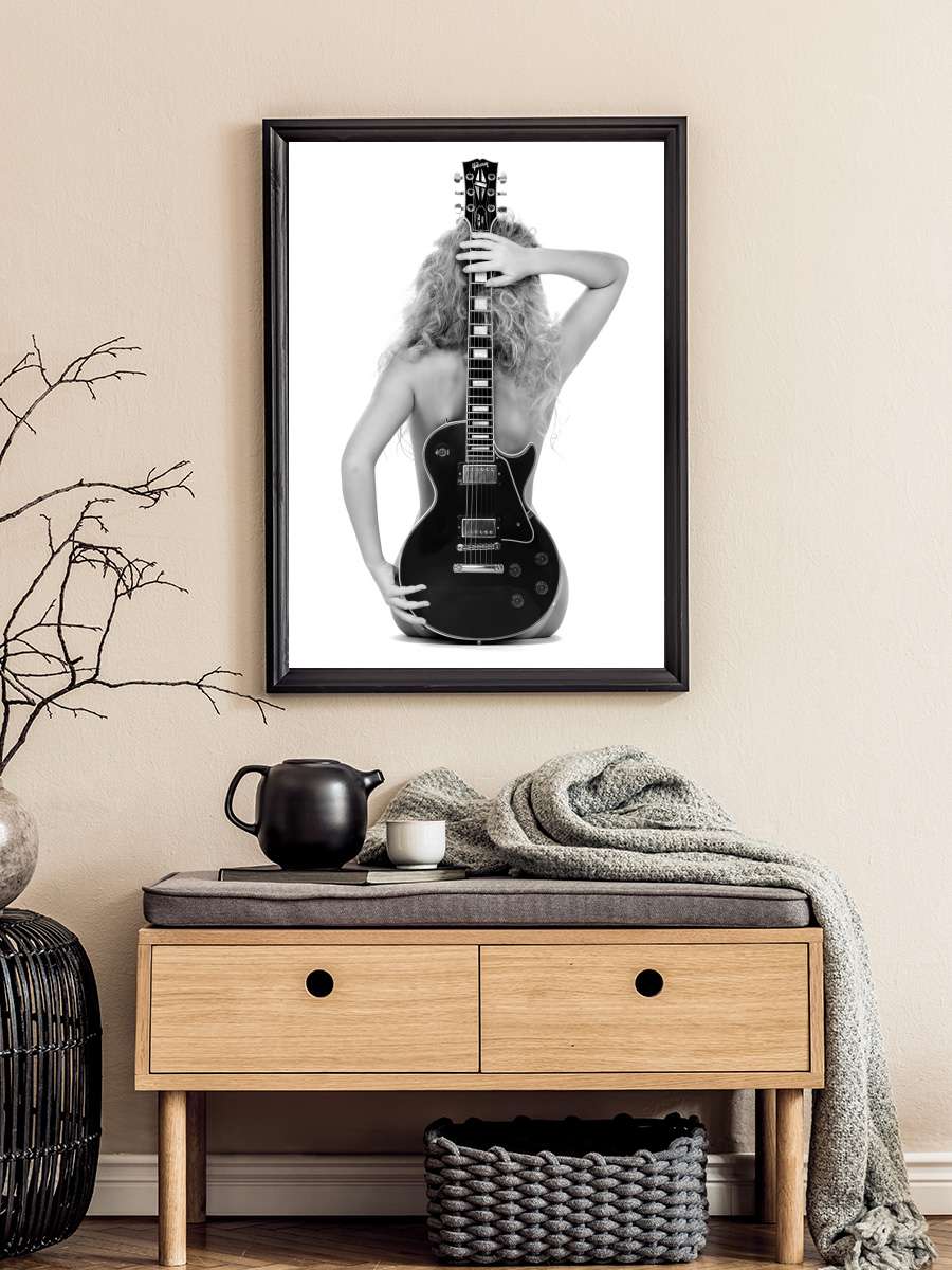 Lady And The Les Paul Müzik Poster Tablo Siyah Çerçeveli Yüksek Kalite Müzik Duvar Tablo