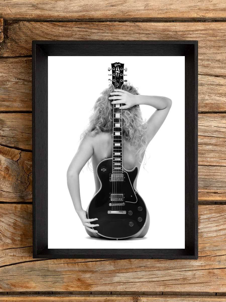 Lady And The Les Paul Müzik Poster Tablo Siyah Çerçeveli Yüksek Kalite Müzik Duvar Tablo