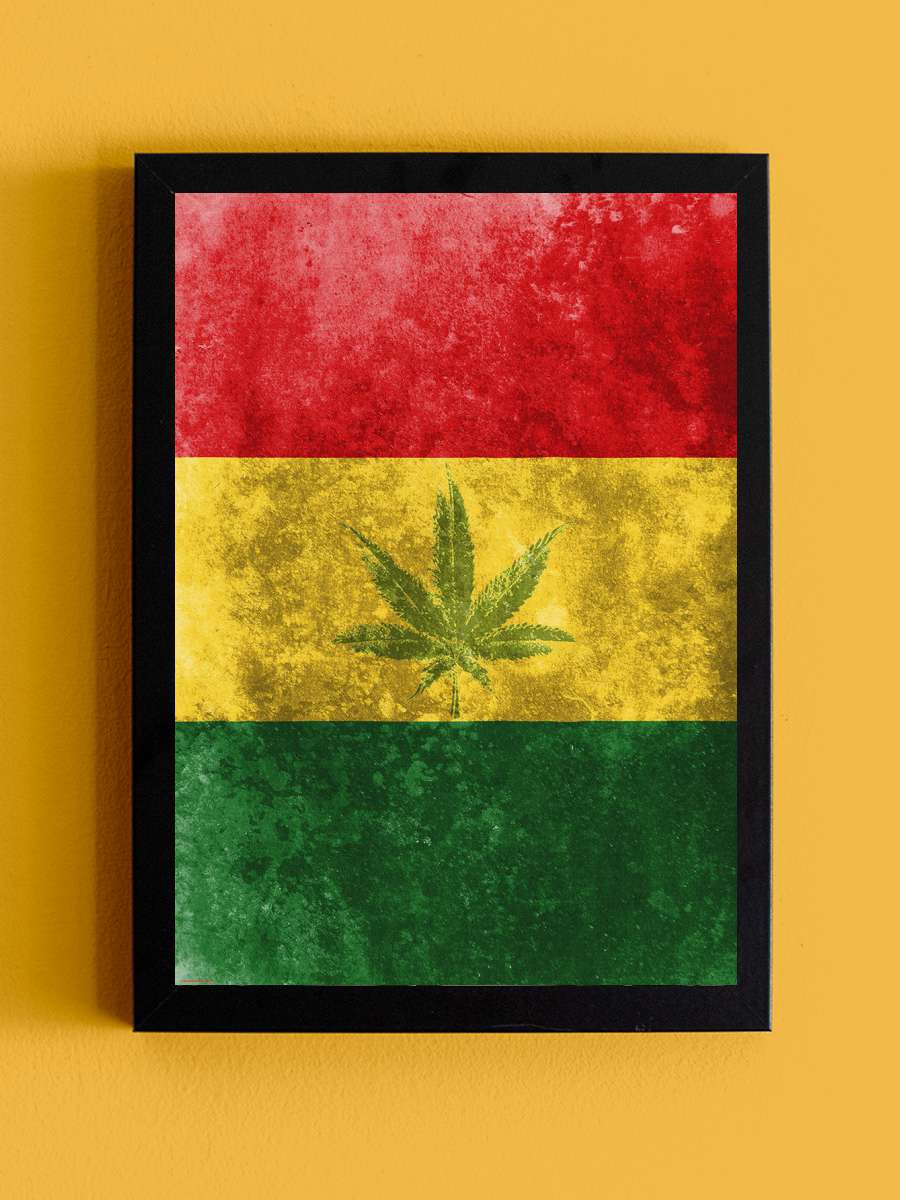 Rasta Flag - Leaf Müzik Poster Tablo Siyah Çerçeveli Yüksek Kalite Müzik Duvar Tablo