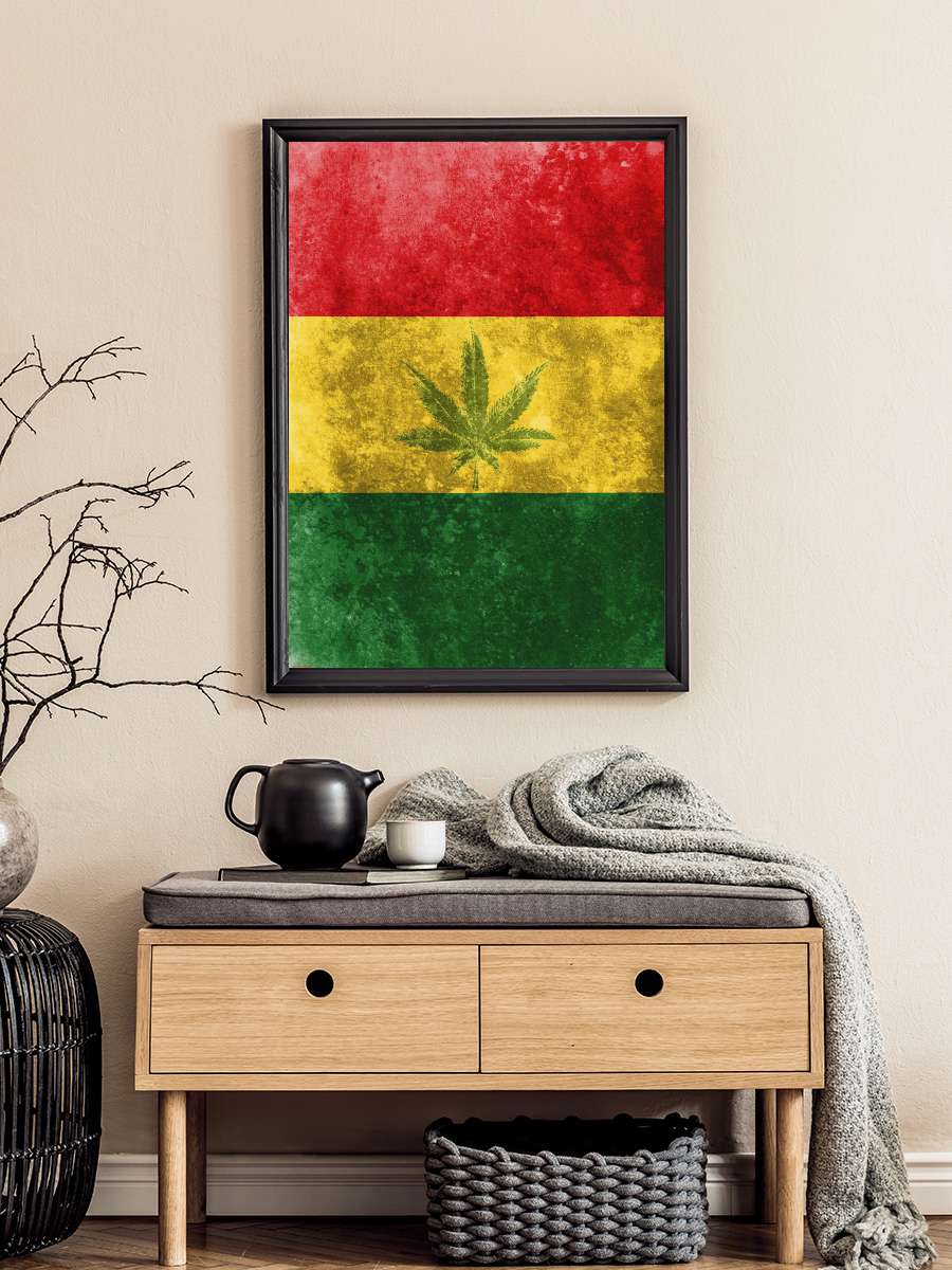 Rasta Flag - Leaf Müzik Poster Tablo Siyah Çerçeveli Yüksek Kalite Müzik Duvar Tablo