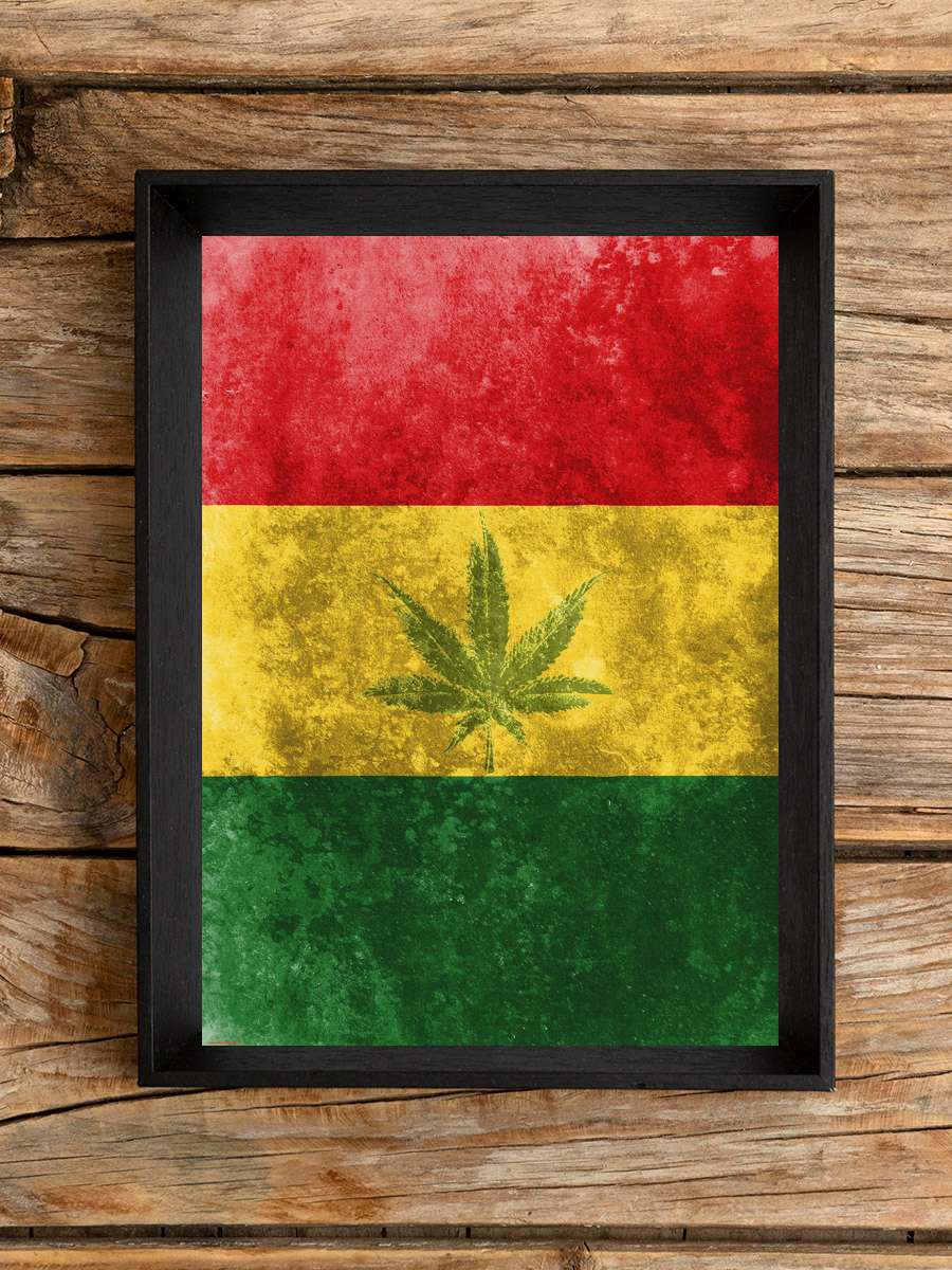 Rasta Flag - Leaf Müzik Poster Tablo Siyah Çerçeveli Yüksek Kalite Müzik Duvar Tablo