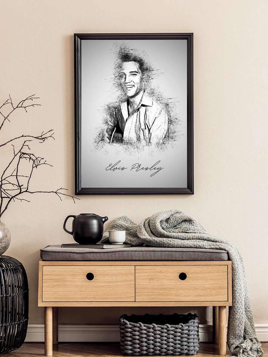 Elvis Sketch Müzik Poster Tablo Siyah Çerçeveli Yüksek Kalite Müzik Duvar Tablo