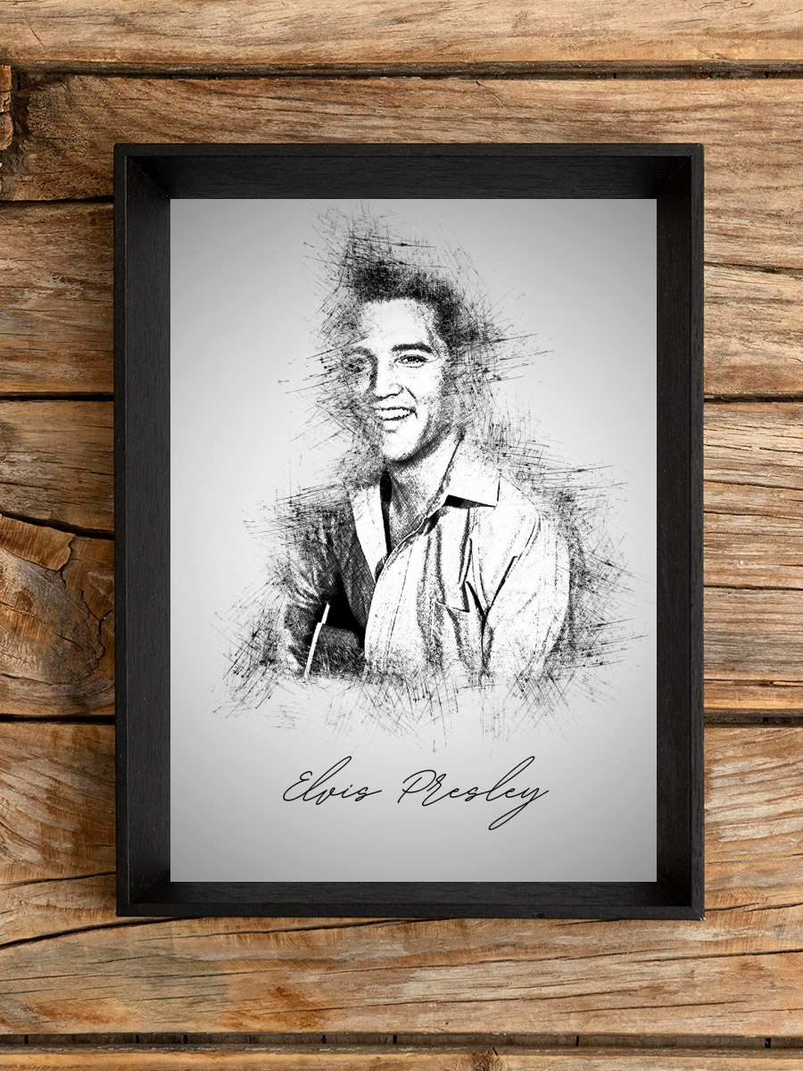 Elvis Sketch Müzik Poster Tablo Siyah Çerçeveli Yüksek Kalite Müzik Duvar Tablo