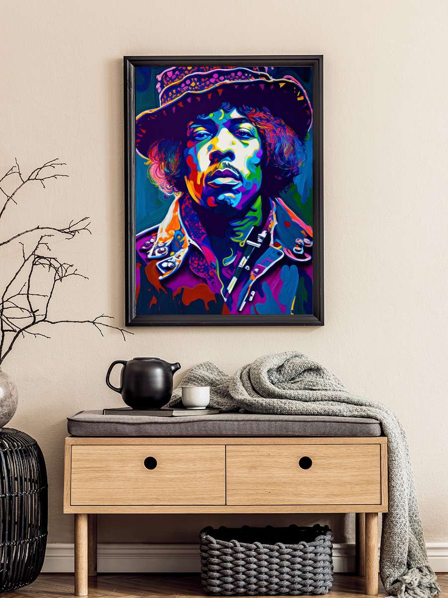 Hendrix colorful pop art style  Müzik Poster Tablo Siyah Çerçeveli Yüksek Kalite Müzik Duvar Tablo