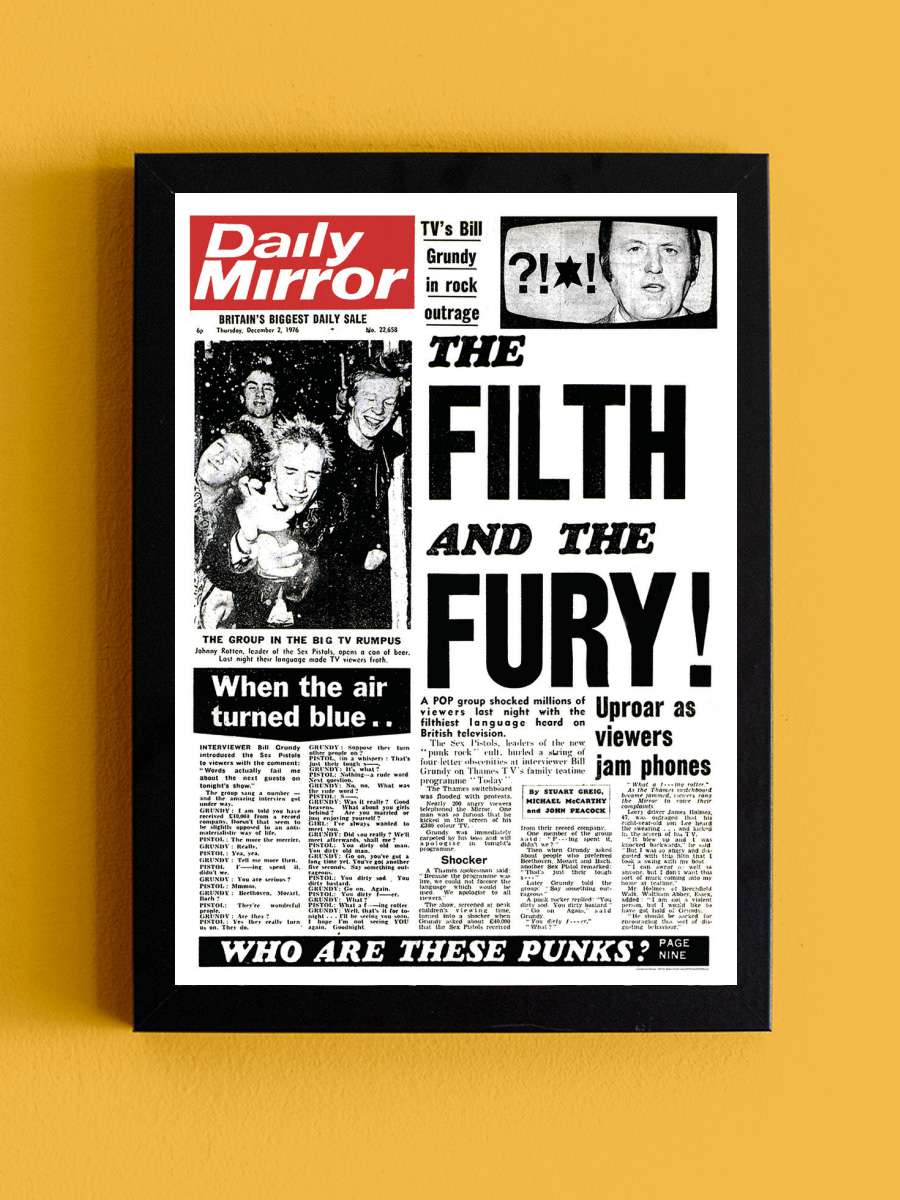 Sex Pistols - Daily Mirror Müzik Poster Tablo Siyah Çerçeveli Yüksek Kalite Müzik Duvar Tablo