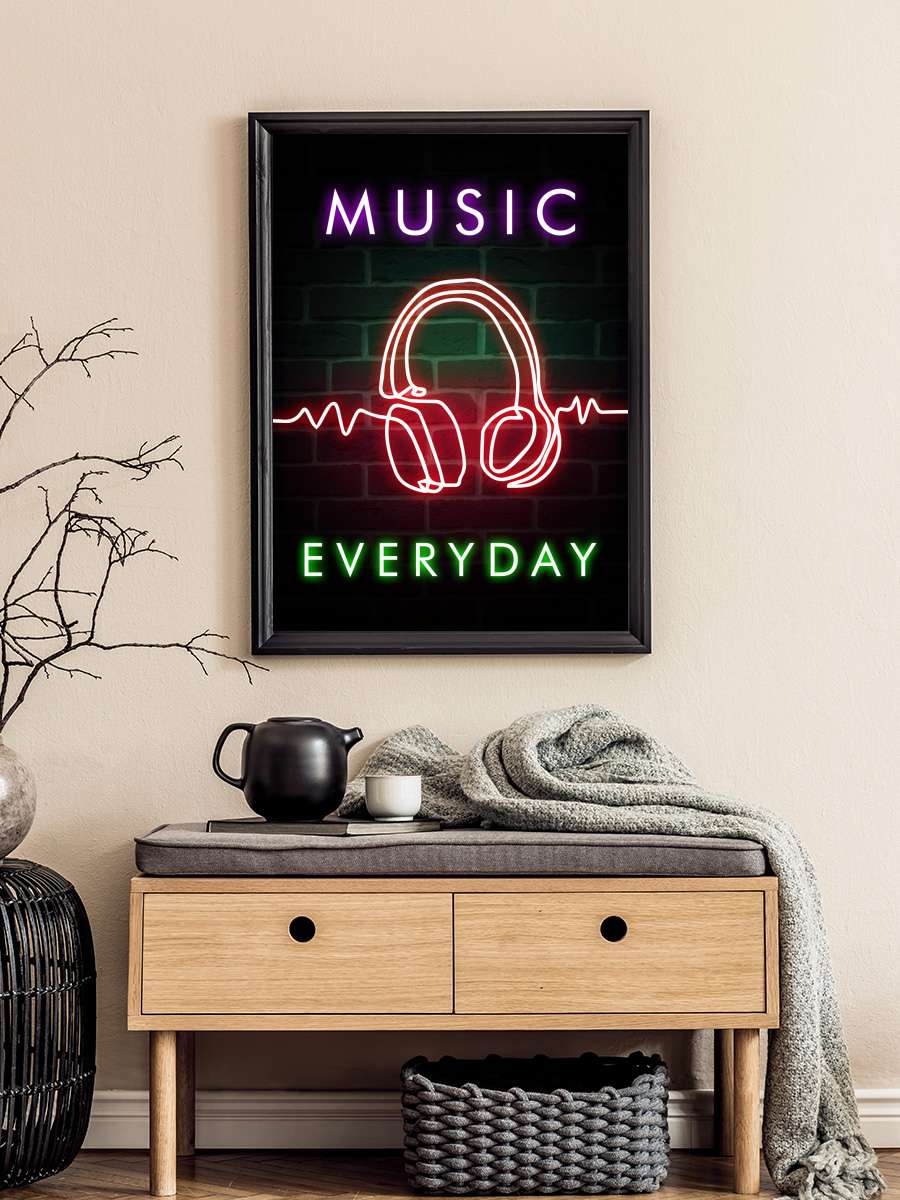 Music Everyday - Quote Müzik Poster Tablo Siyah Çerçeveli Yüksek Kalite Müzik Duvar Tablo