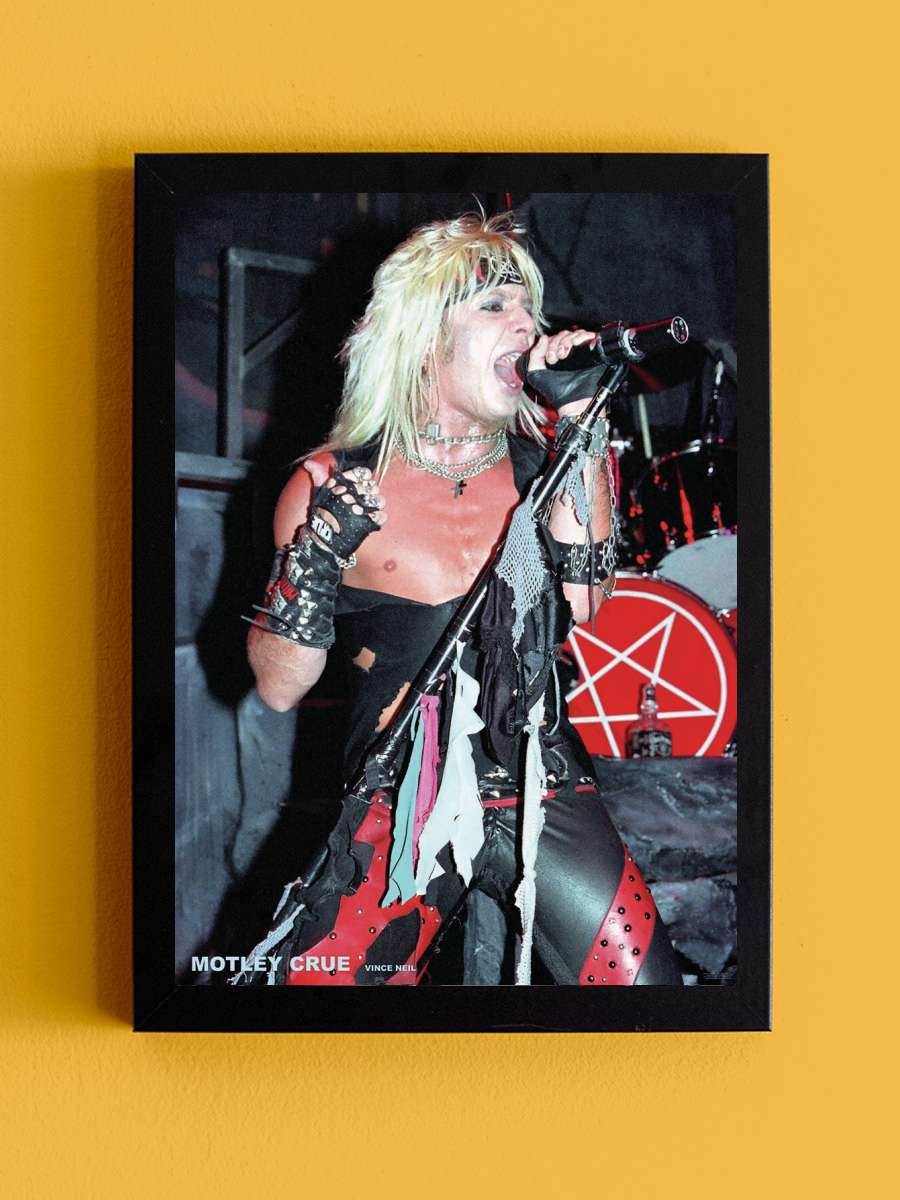 Motley Crue - Vince Müzik Poster Tablo Siyah Çerçeveli Yüksek Kalite Müzik Duvar Tablo