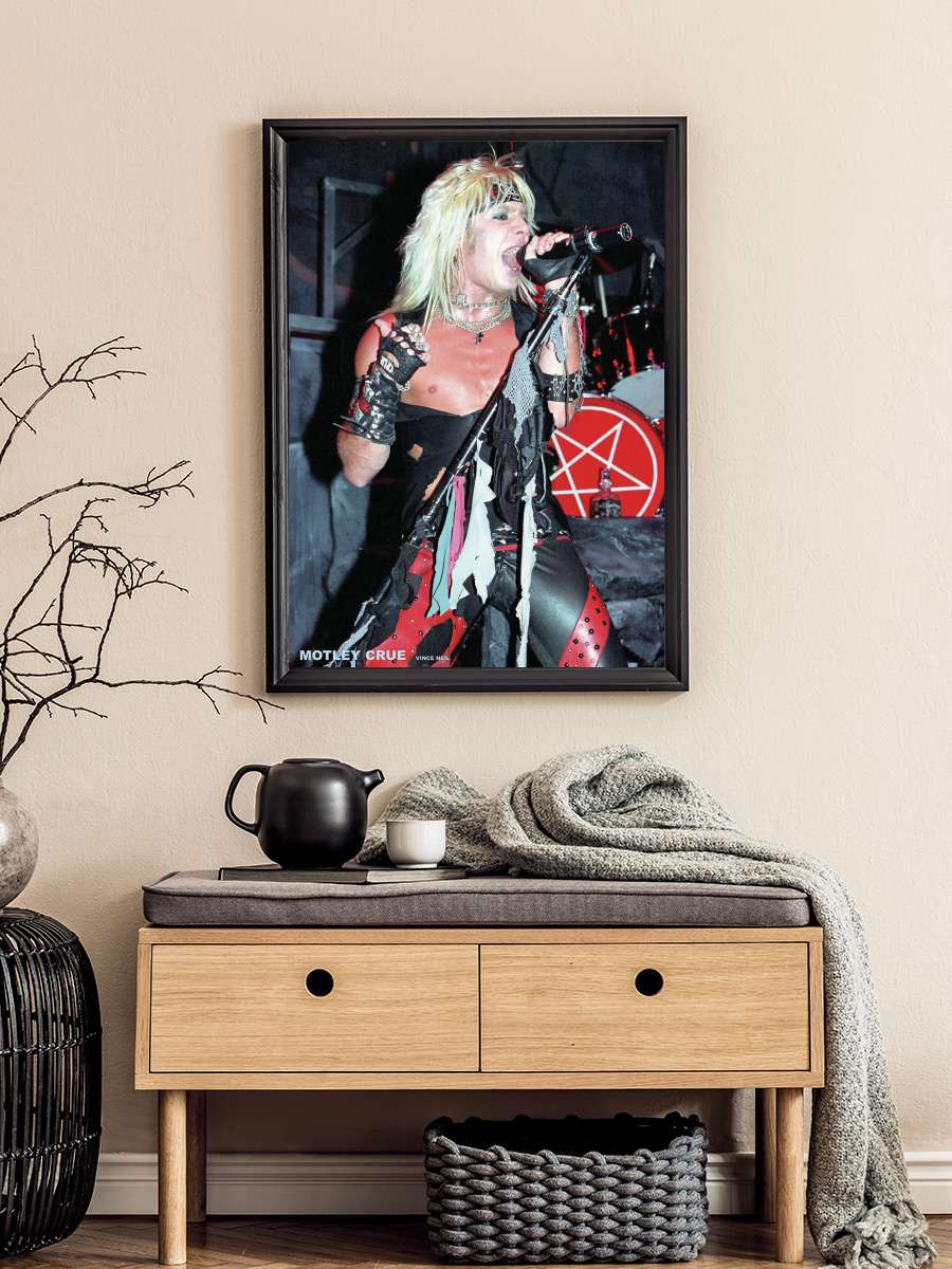 Motley Crue - Vince Müzik Poster Tablo Siyah Çerçeveli Yüksek Kalite Müzik Duvar Tablo