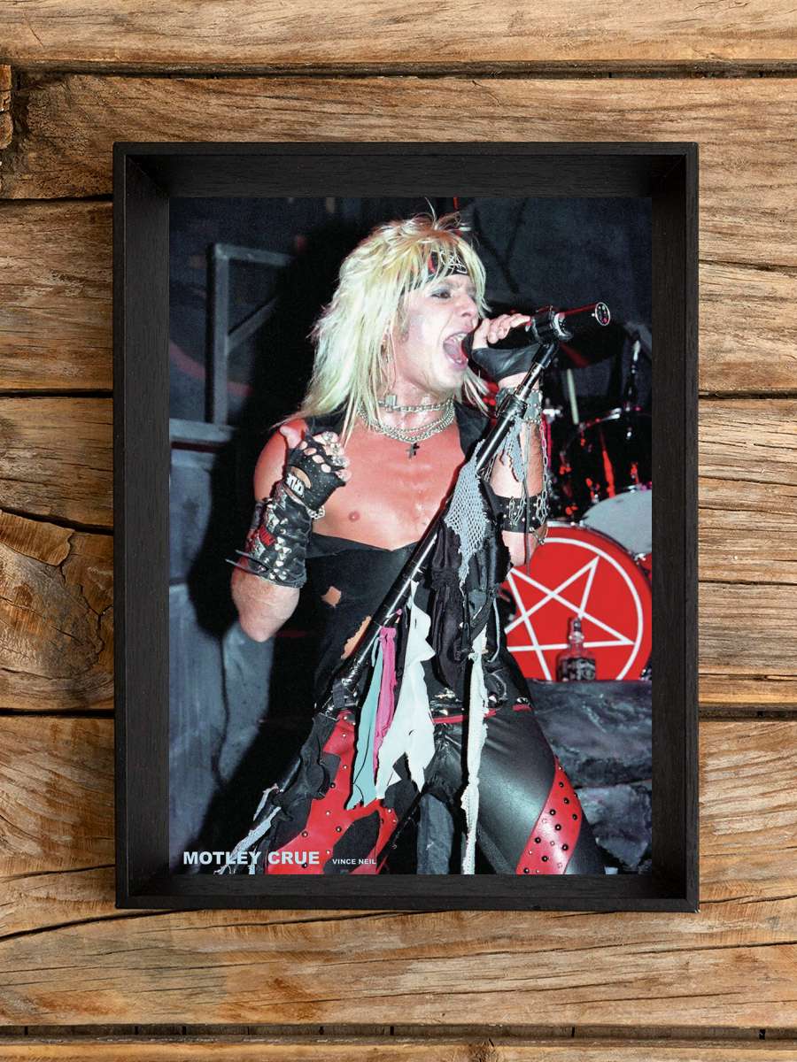 Motley Crue - Vince Müzik Poster Tablo Siyah Çerçeveli Yüksek Kalite Müzik Duvar Tablo