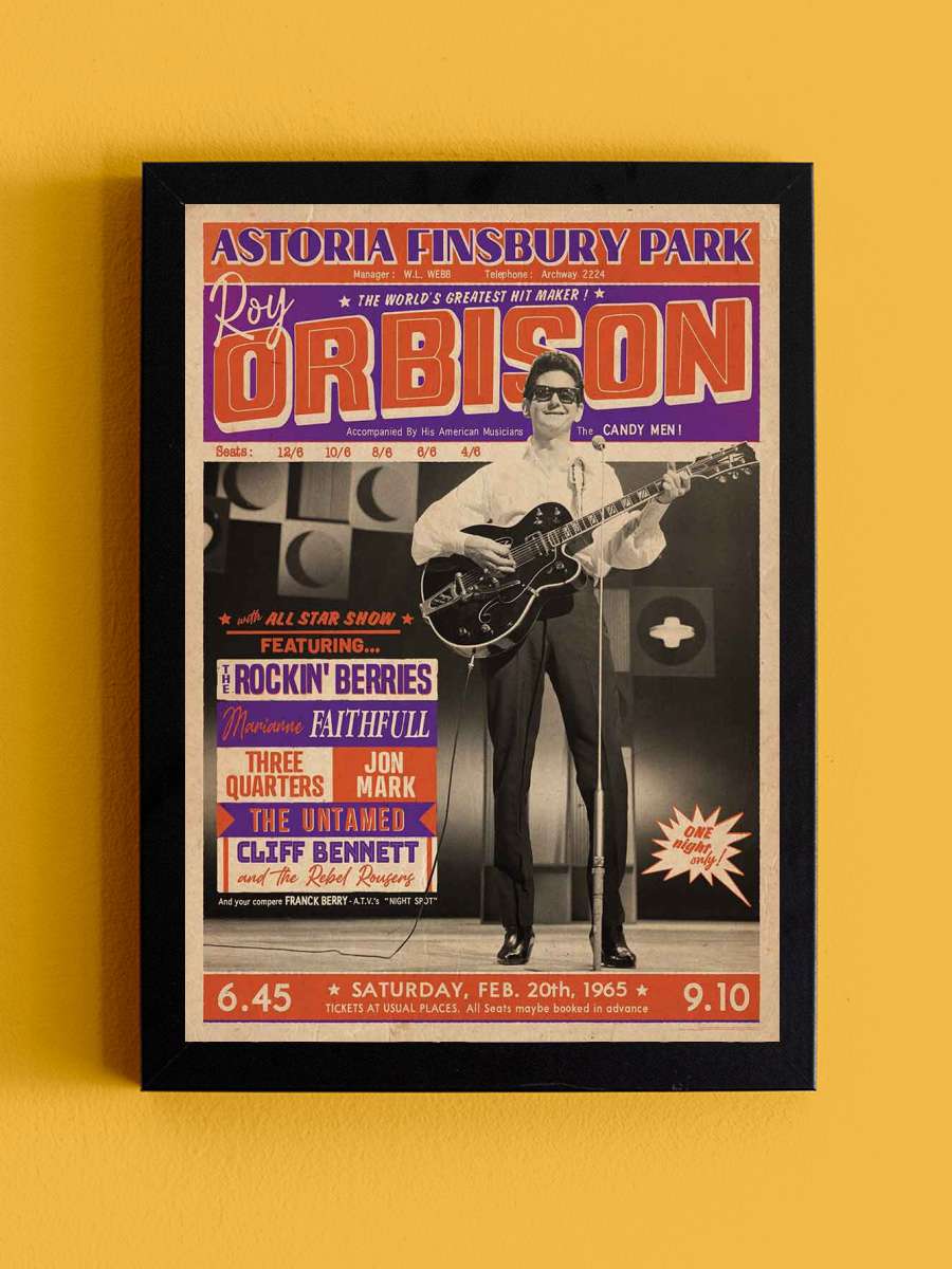 Roy Orbison - Astoria Finsbury Park 1965 Müzik Poster Tablo Siyah Çerçeveli Yüksek Kalite Müzik Duvar Tablo