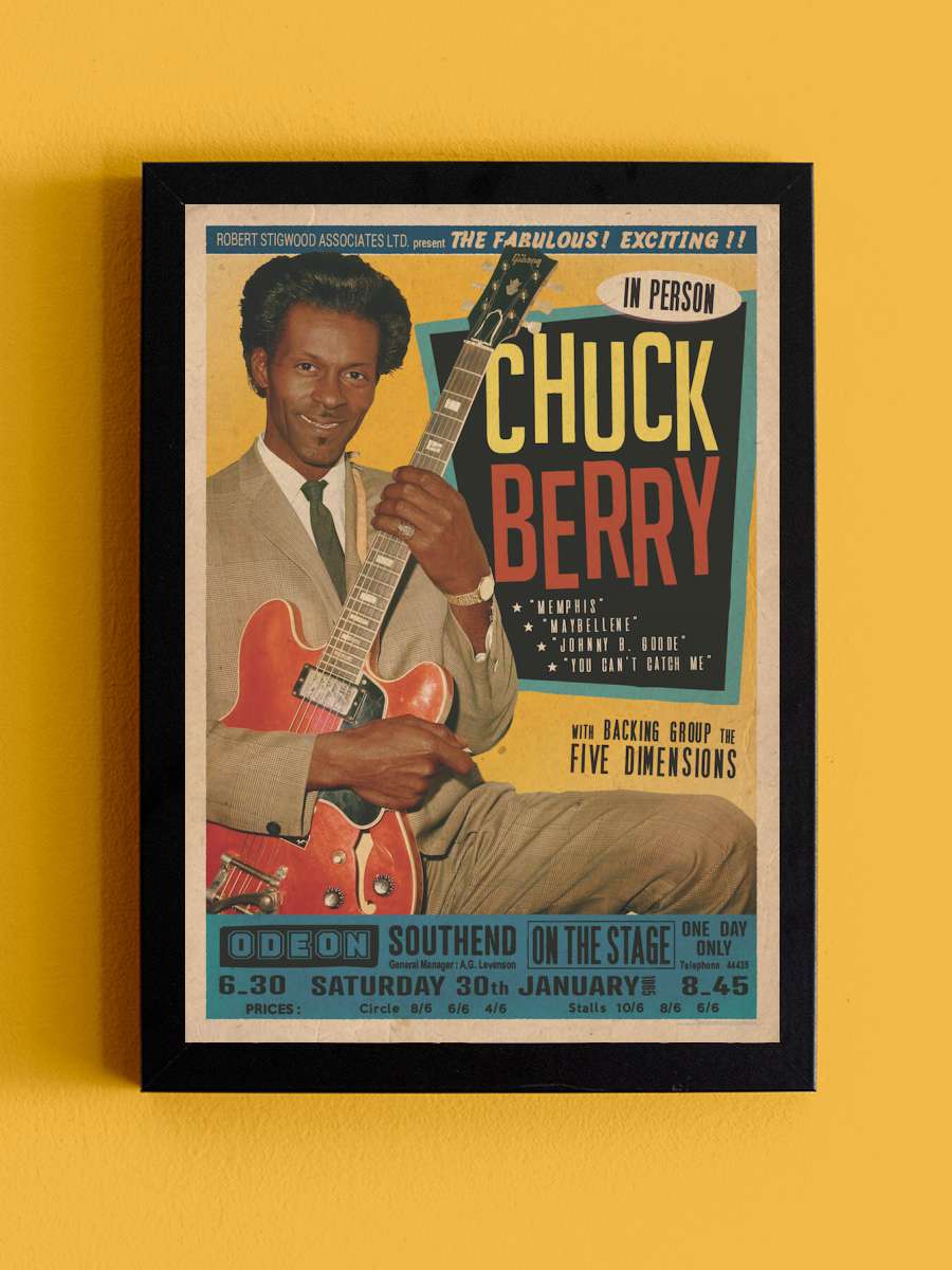 Chuck Berry at the Odeon - Southend Müzik Poster Tablo Siyah Çerçeveli Yüksek Kalite Müzik Duvar Tablo