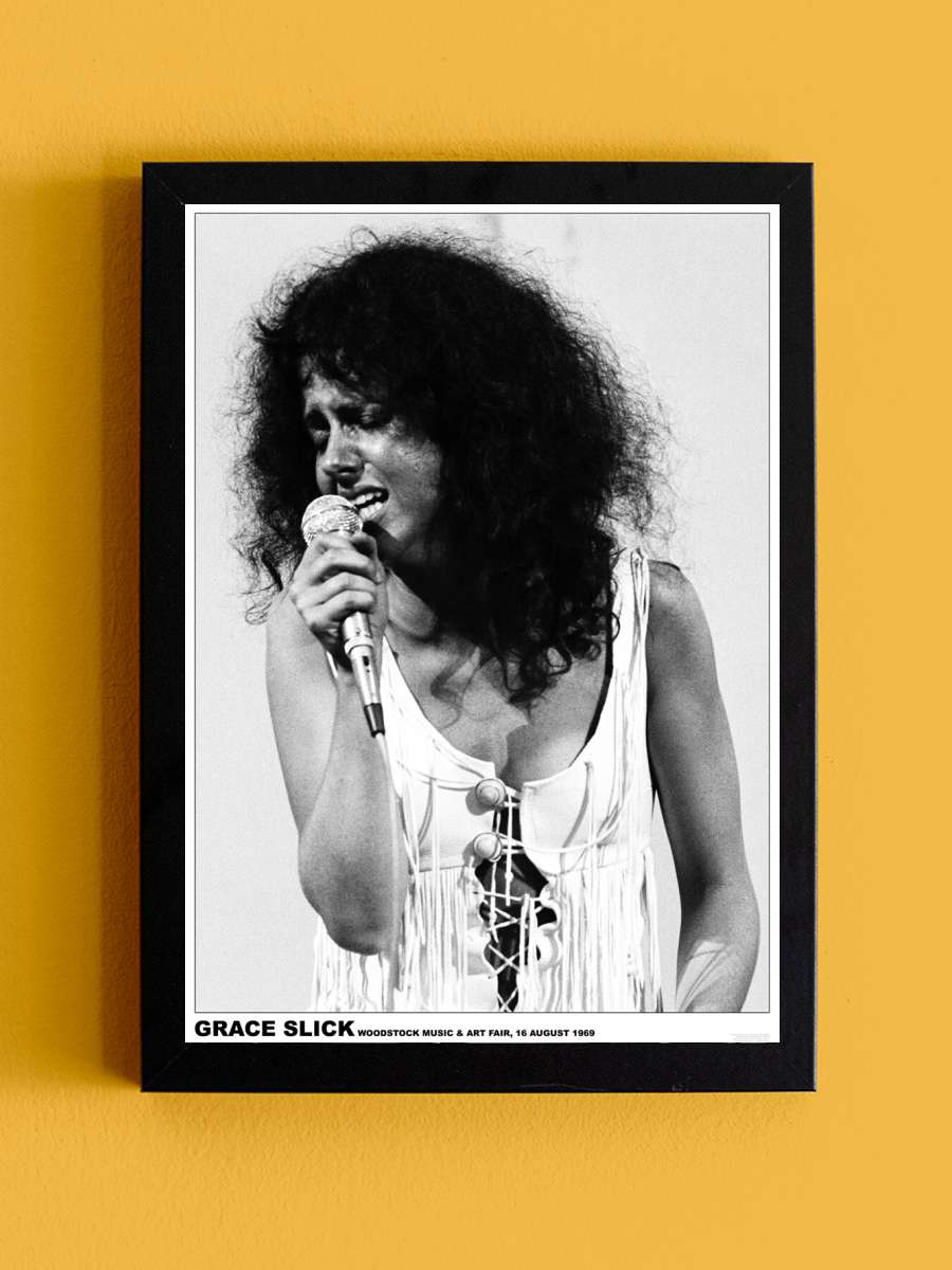 Grace Slick - Woodstock 1969 Müzik Poster Tablo Siyah Çerçeveli Yüksek Kalite Müzik Duvar Tablo