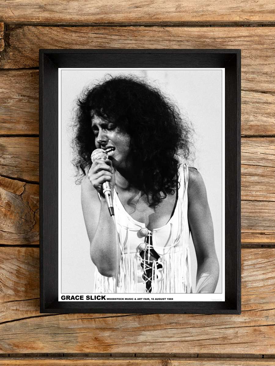 Grace Slick - Woodstock 1969 Müzik Poster Tablo Siyah Çerçeveli Yüksek Kalite Müzik Duvar Tablo