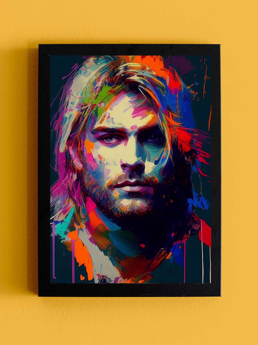 Cobain portrait, Pop art style Müzik Poster Tablo Siyah Çerçeveli Yüksek Kalite Müzik Duvar Tablo