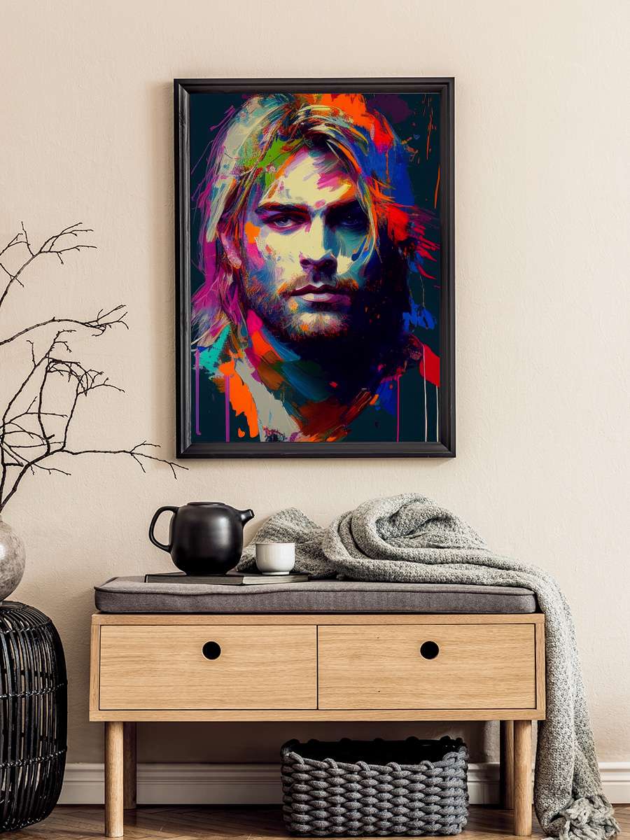 Cobain portrait, Pop art style Müzik Poster Tablo Siyah Çerçeveli Yüksek Kalite Müzik Duvar Tablo