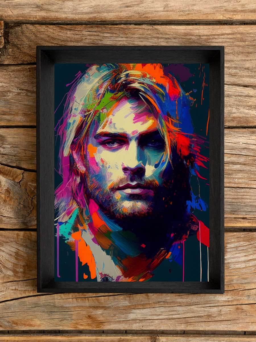 Cobain portrait, Pop art style Müzik Poster Tablo Siyah Çerçeveli Yüksek Kalite Müzik Duvar Tablo