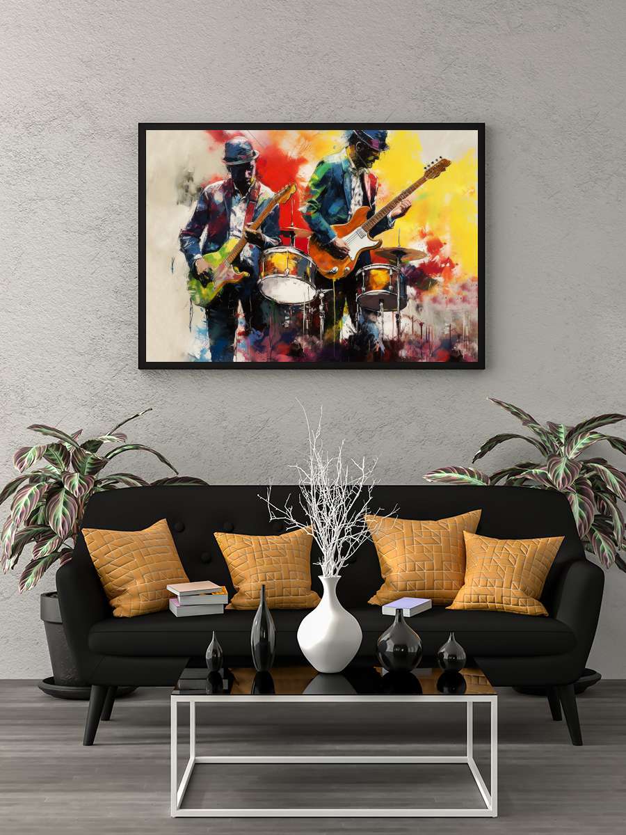 Rock & jazz Musician Band… Band playing guitar, wall art… Müzik Poster Tablo Siyah Çerçeveli Yüksek Kalite Müzik Duvar Tablo