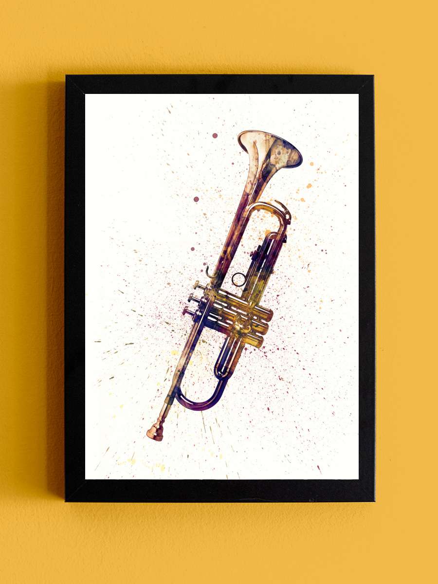 Trumpet Painting Watercolor Müzik Poster Tablo Siyah Çerçeveli Yüksek Kalite Müzik Duvar Tablo