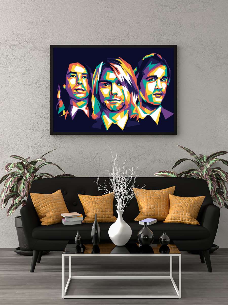 Nirvana  Müzik Poster Tablo Siyah Çerçeveli Yüksek Kalite Müzik Duvar Tablo