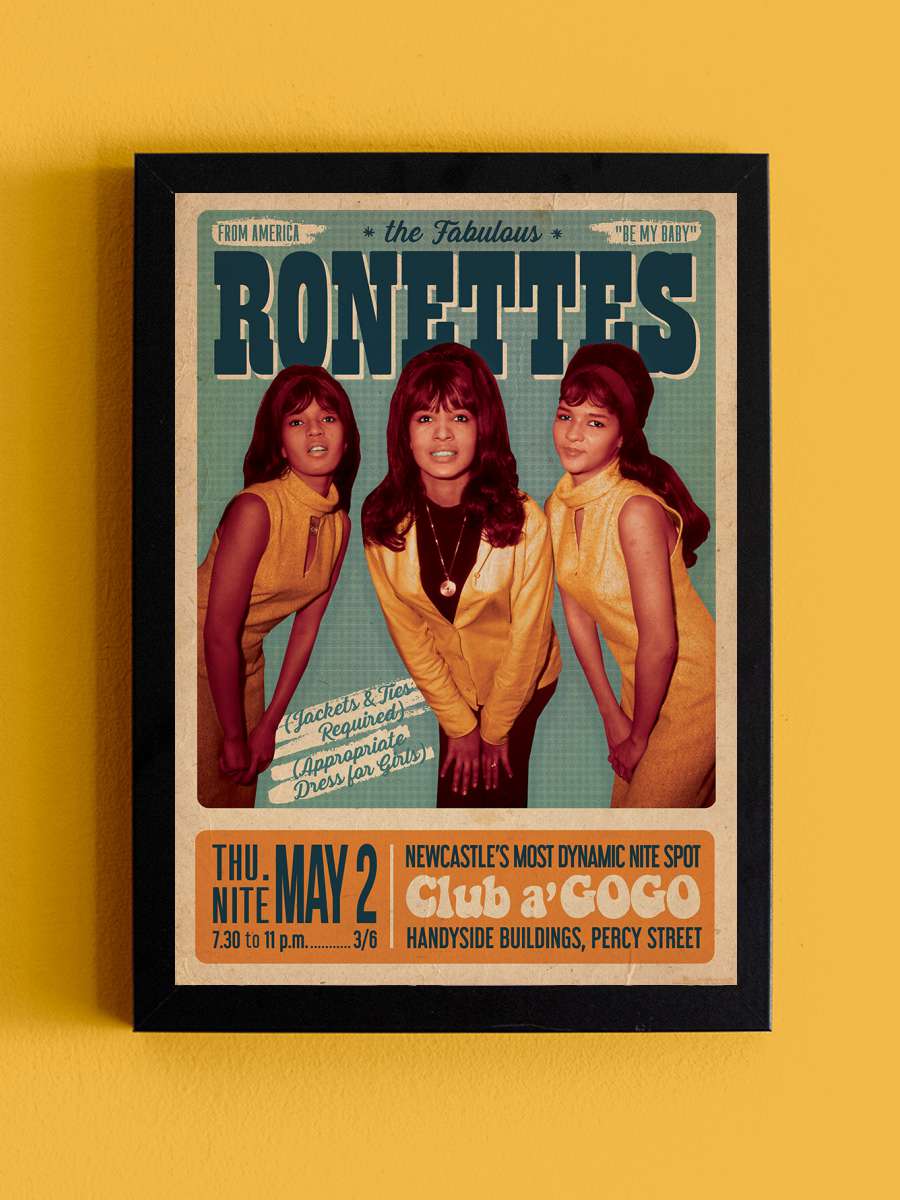 The Ronettes - Newcastle Müzik Poster Tablo Siyah Çerçeveli Yüksek Kalite Müzik Duvar Tablo