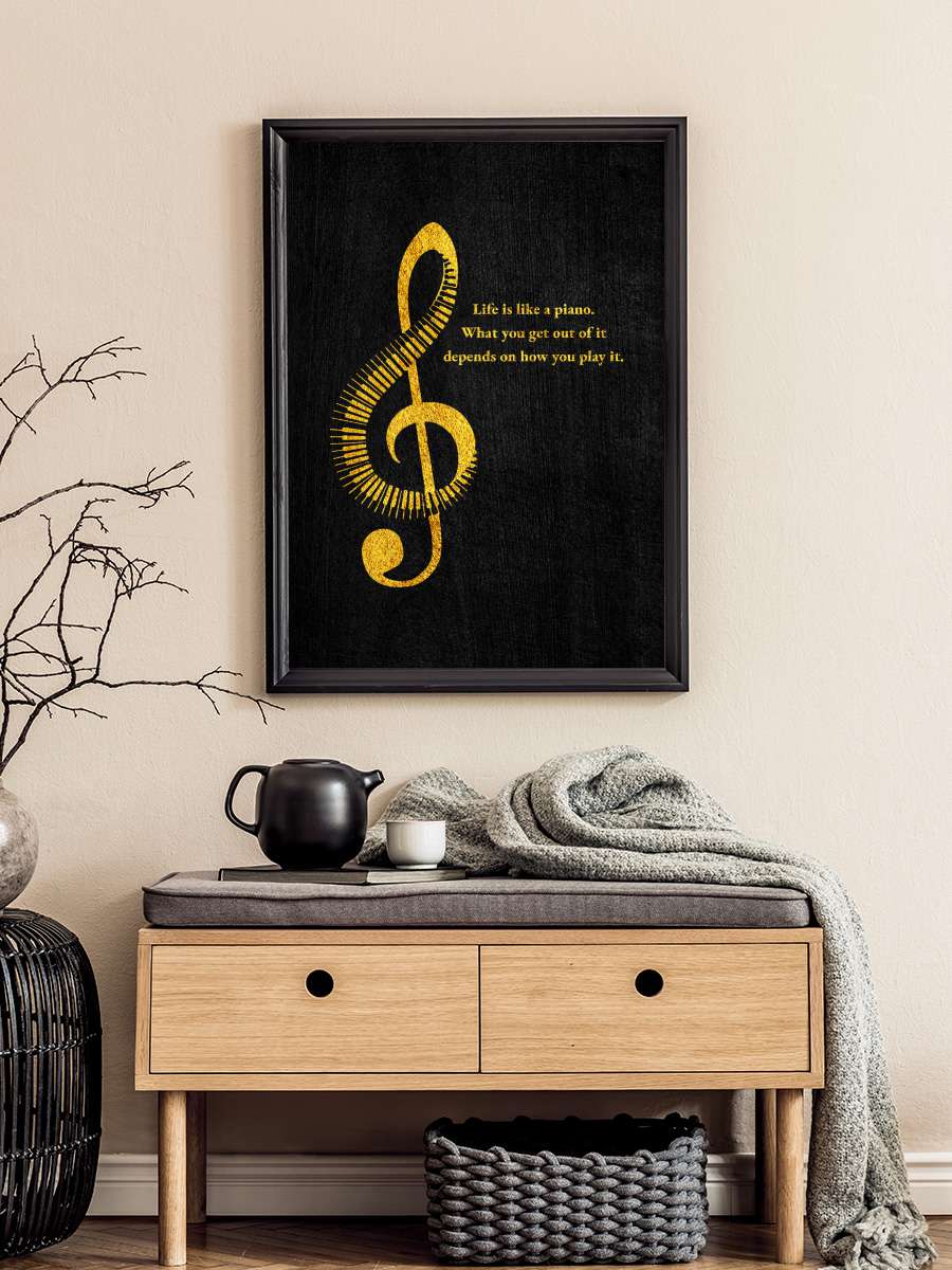 Life and Piano Müzik Poster Tablo Siyah Çerçeveli Yüksek Kalite Müzik Duvar Tablo