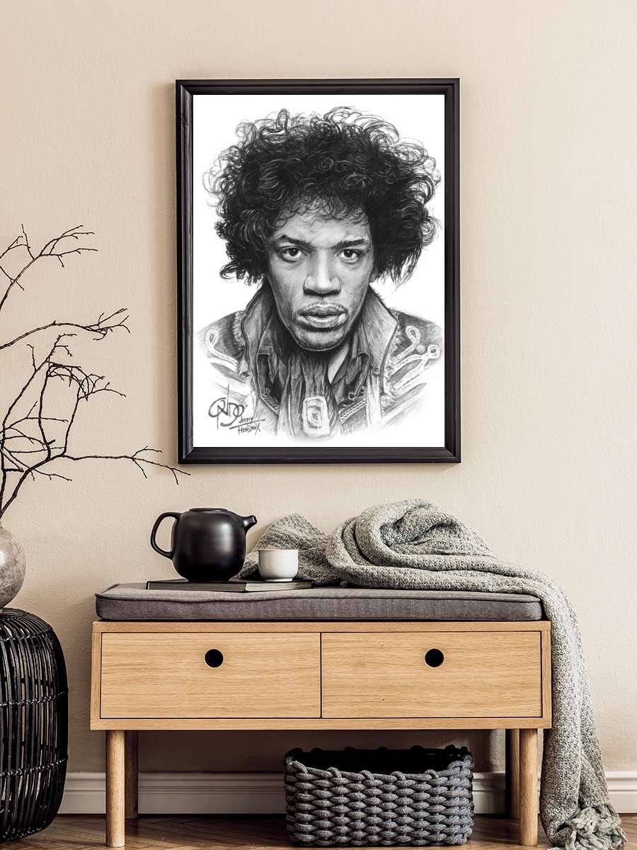 Hendrix illustration Müzik Poster Tablo Siyah Çerçeveli Yüksek Kalite Müzik Duvar Tablo