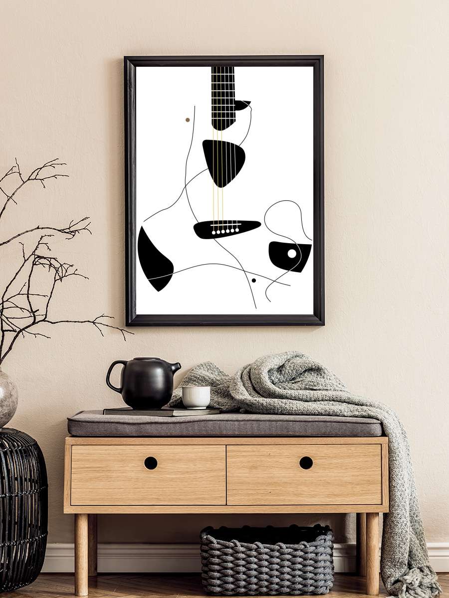 Minimalist Guitar illustration… illustration v2 Müzik Poster Tablo Siyah Çerçeveli Yüksek Kalite Müzik Duvar Tablo