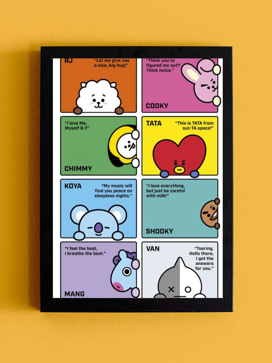 BT21 - Characters Müzik Poster Tablo Siyah Çerçeveli Yüksek Kalite Müzik Duvar Tablo