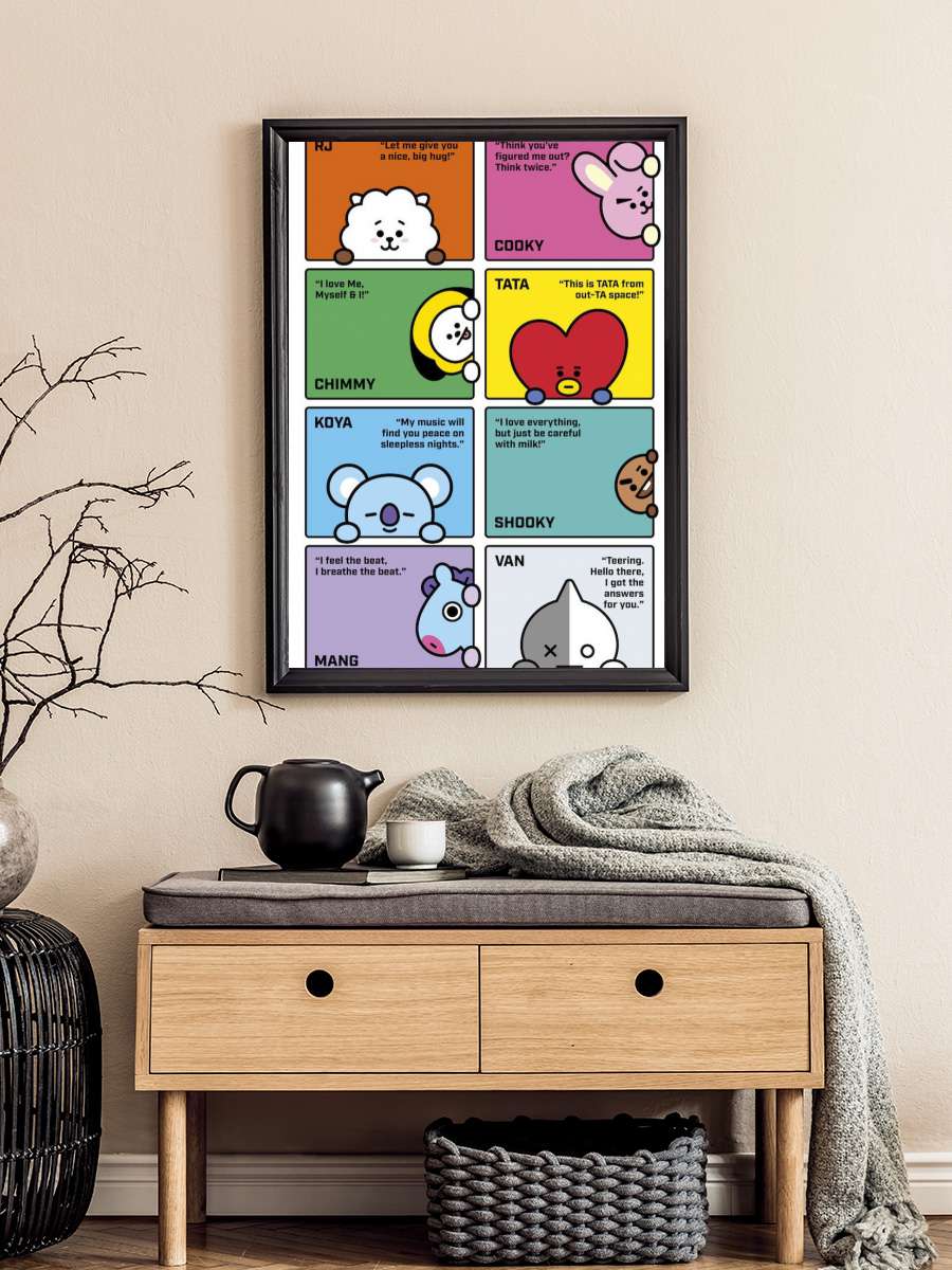 BT21 - Characters Müzik Poster Tablo Siyah Çerçeveli Yüksek Kalite Müzik Duvar Tablo