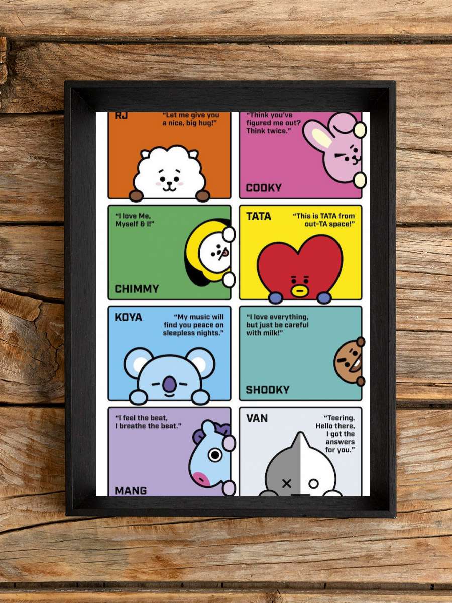 BT21 - Characters Müzik Poster Tablo Siyah Çerçeveli Yüksek Kalite Müzik Duvar Tablo