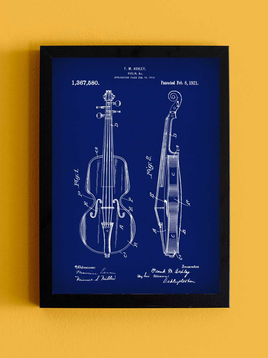 Violin Patent, was invented on… on 1921. Müzik Poster Tablo Siyah Çerçeveli Yüksek Kalite Müzik Duvar Tablo