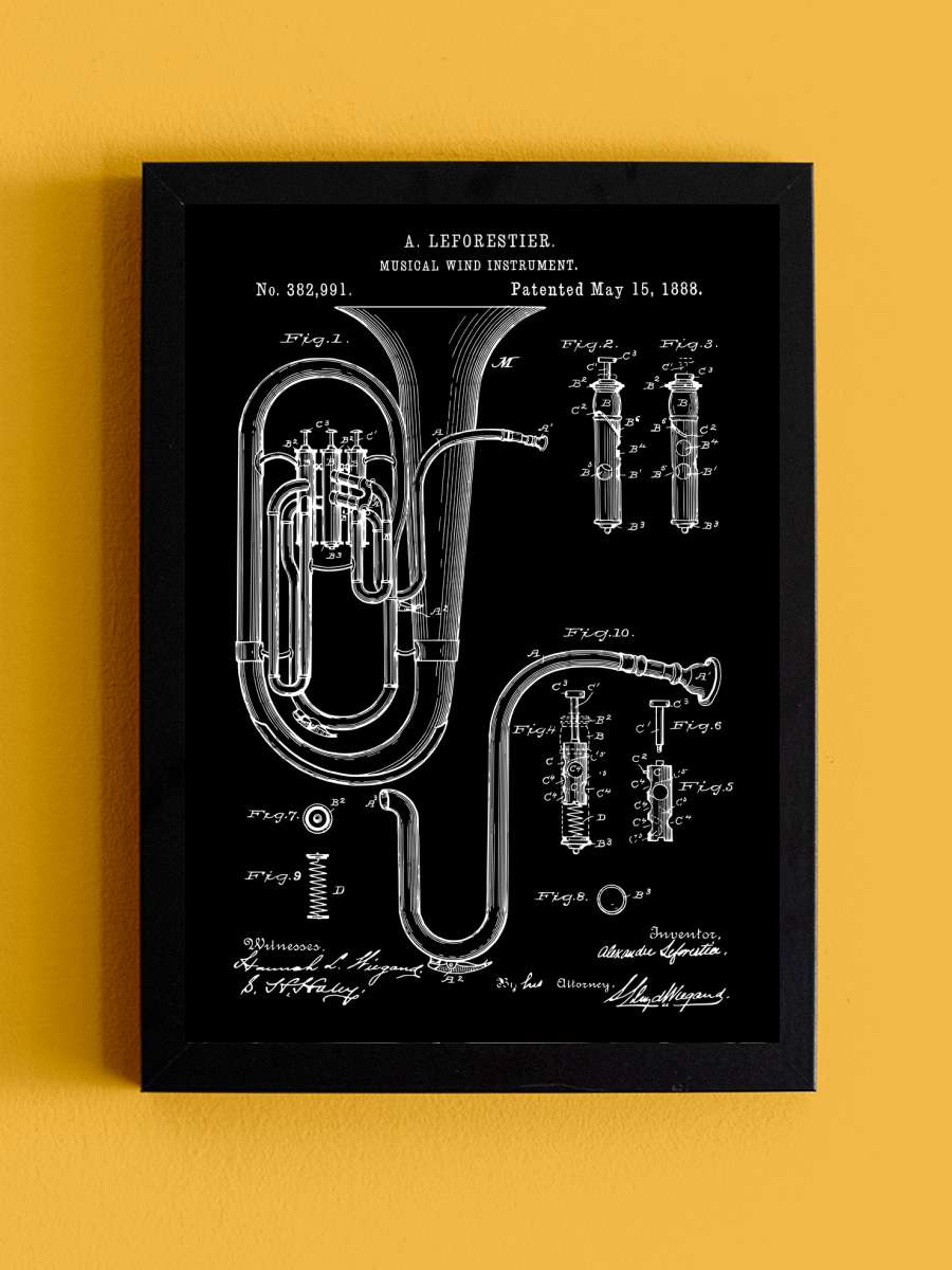 Concert Tuba Poster Patent Müzik Poster Tablo Siyah Çerçeveli Yüksek Kalite Müzik Duvar Tablo