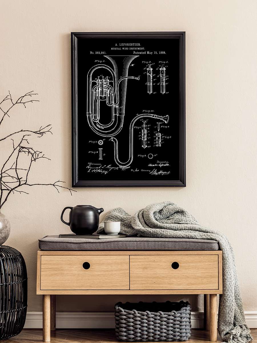 Concert Tuba Poster Patent Müzik Poster Tablo Siyah Çerçeveli Yüksek Kalite Müzik Duvar Tablo