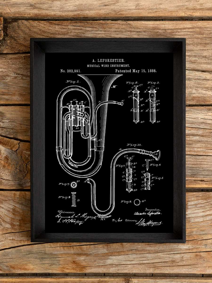 Concert Tuba Poster Patent Müzik Poster Tablo Siyah Çerçeveli Yüksek Kalite Müzik Duvar Tablo