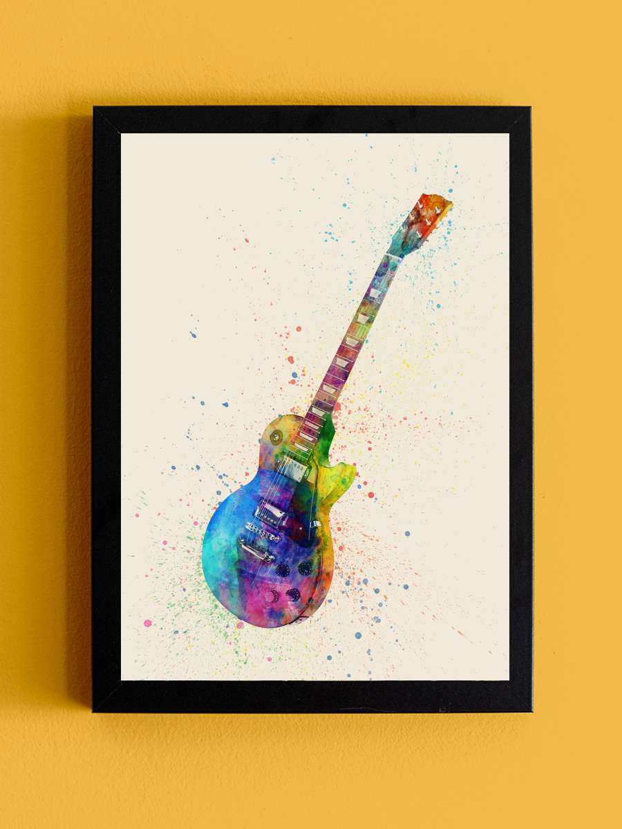 Electric Guitar Watercolor Müzik Poster Tablo Siyah Çerçeveli Yüksek Kalite Müzik Duvar Tablo