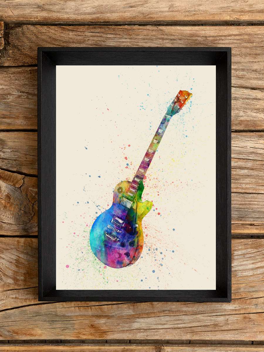 Electric Guitar Watercolor Müzik Poster Tablo Siyah Çerçeveli Yüksek Kalite Müzik Duvar Tablo