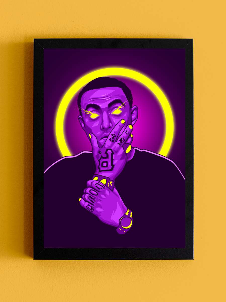 Mac Neon Art Rapper Müzik Poster Tablo Siyah Çerçeveli Yüksek Kalite Müzik Duvar Tablo