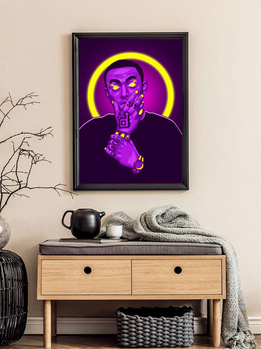 Mac Neon Art Rapper Müzik Poster Tablo Siyah Çerçeveli Yüksek Kalite Müzik Duvar Tablo