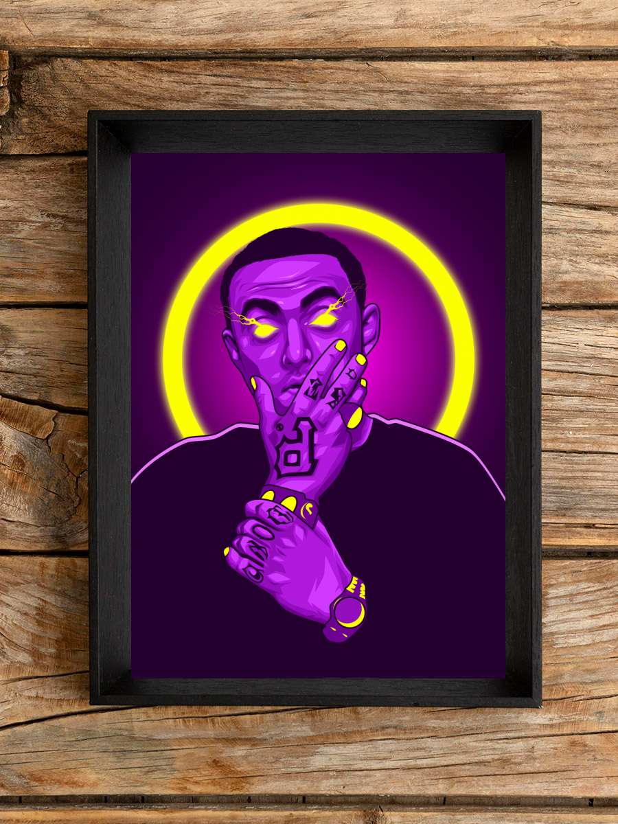 Mac Neon Art Rapper Müzik Poster Tablo Siyah Çerçeveli Yüksek Kalite Müzik Duvar Tablo