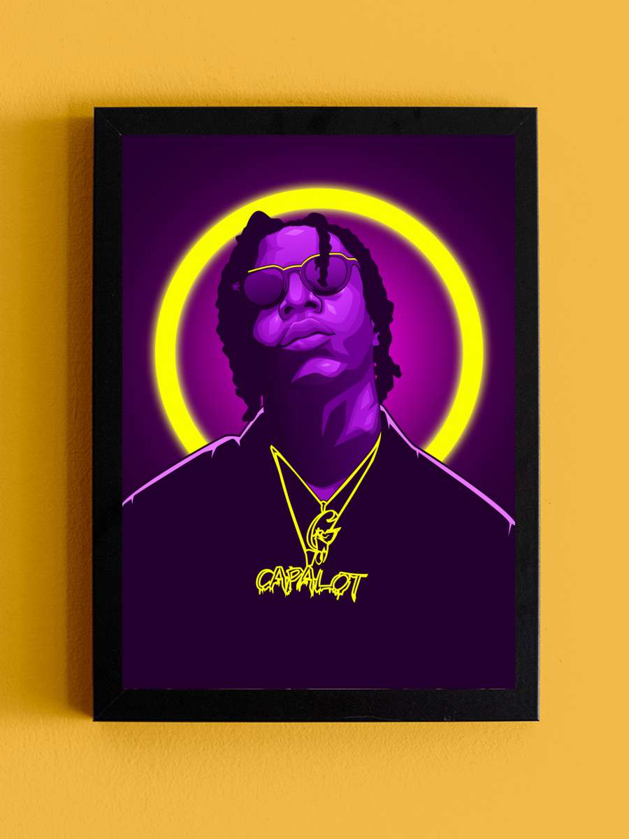 Polo G Capalot Neon Art Rapper Müzik Poster Tablo Siyah Çerçeveli Yüksek Kalite Müzik Duvar Tablo