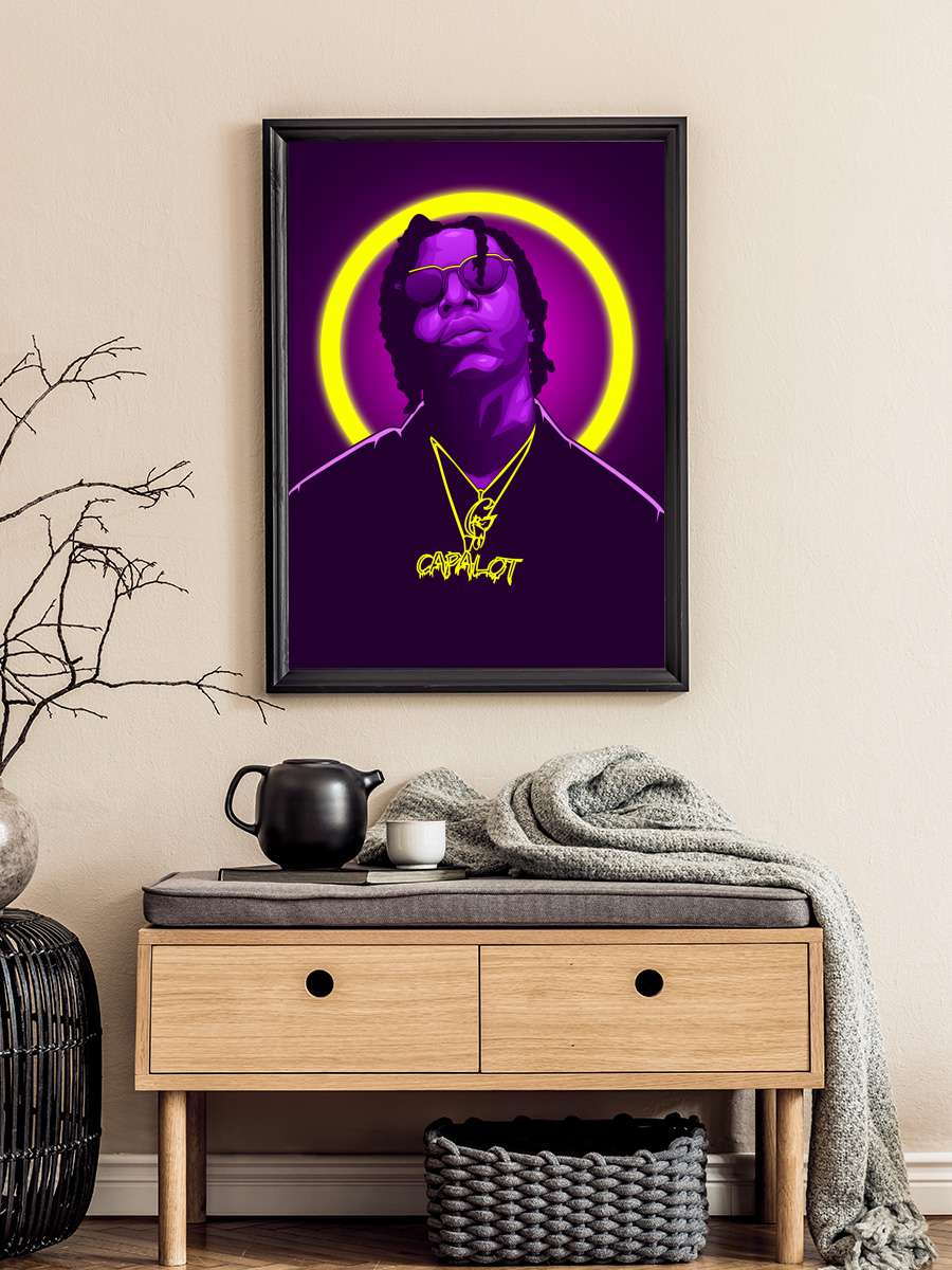 Polo G Capalot Neon Art Rapper Müzik Poster Tablo Siyah Çerçeveli Yüksek Kalite Müzik Duvar Tablo