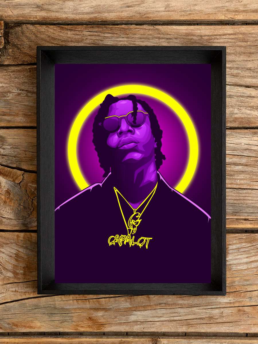 Polo G Capalot Neon Art Rapper Müzik Poster Tablo Siyah Çerçeveli Yüksek Kalite Müzik Duvar Tablo